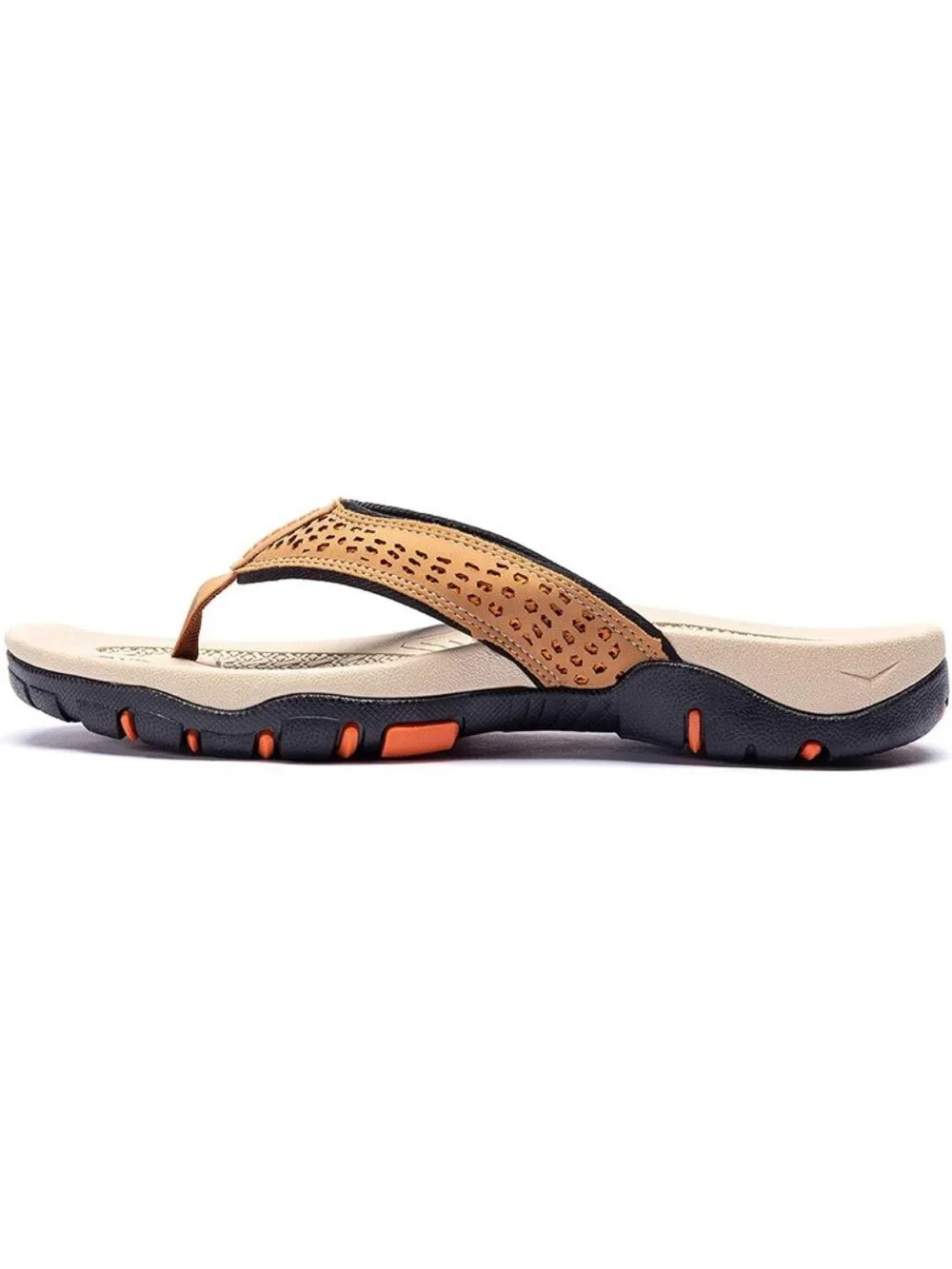 Men's Khaki Sport Flip Flops Comfort Outdoor Rubber Casual Thong Sandal Shoes